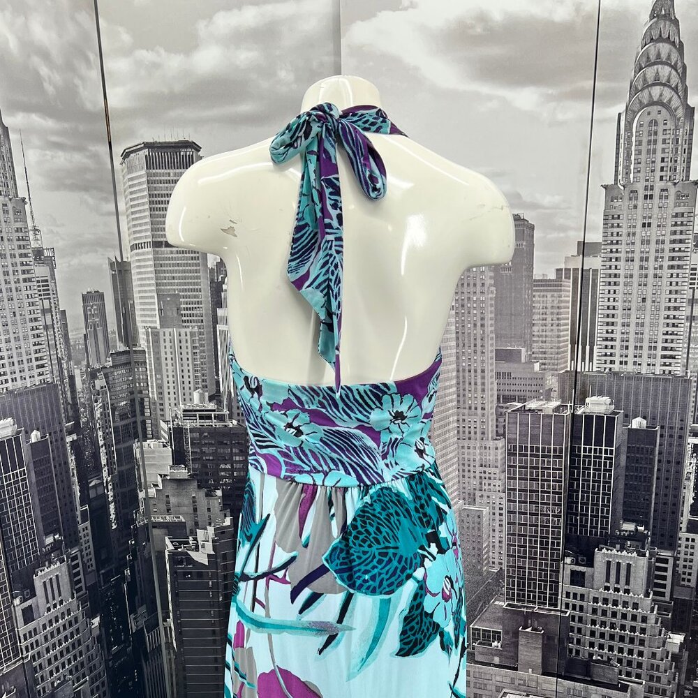 Soma Aqua Teal & Purple Floral Halter Maxi Dress - Picture 4 of 7
